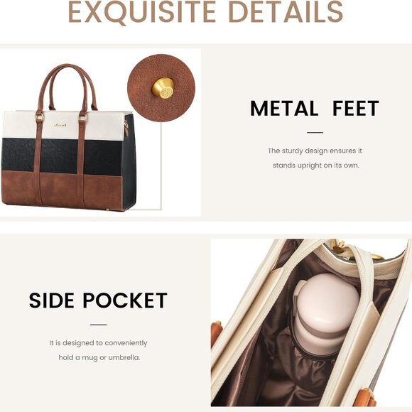 Vintage Leather 15.6 Inch White and Blue Women's Laptop Tote Bag with Clutch, Wa - Picture 4 of 8